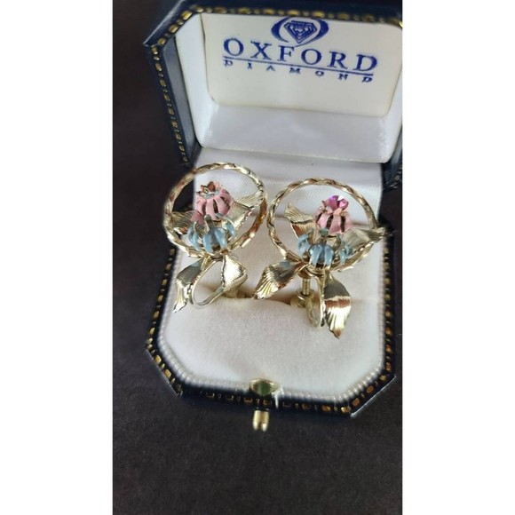 Filigree Flower Rhinestone Screwback Earrings - Picture 9 of 10